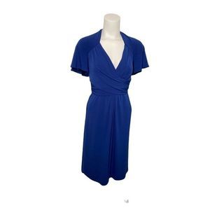 DONNA RICCO Blue V Neck Flutter Sleeve Dress Sz 8